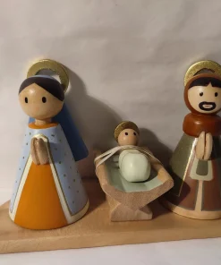 Alternative view of Crèche de noël, Marie Jésus Joseph bois tourné doré – La Ronde des couleurs