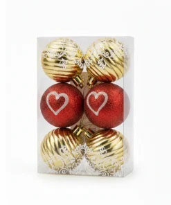 Boules de Noël Luxe – Rouge Pailleté et Or Laqué